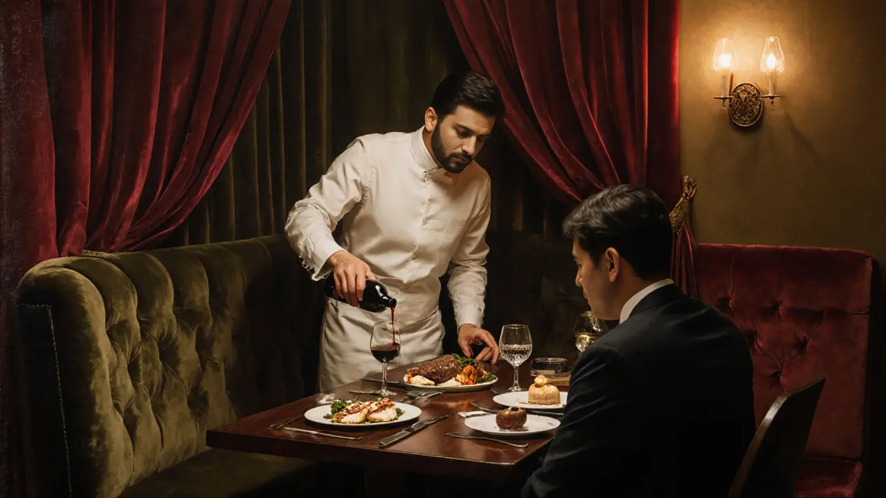 Elegant private booth in a Lebanese restaurant with upscale tasting dishes and discreet service.